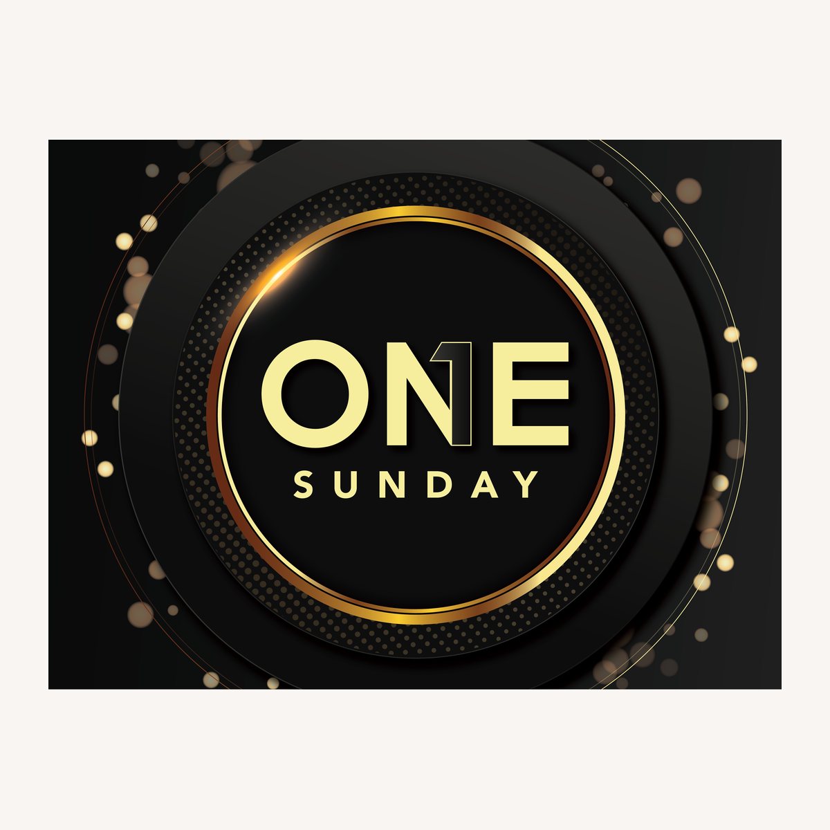 One Sunday event mark in gold and black with a numeral one inside the wordmark